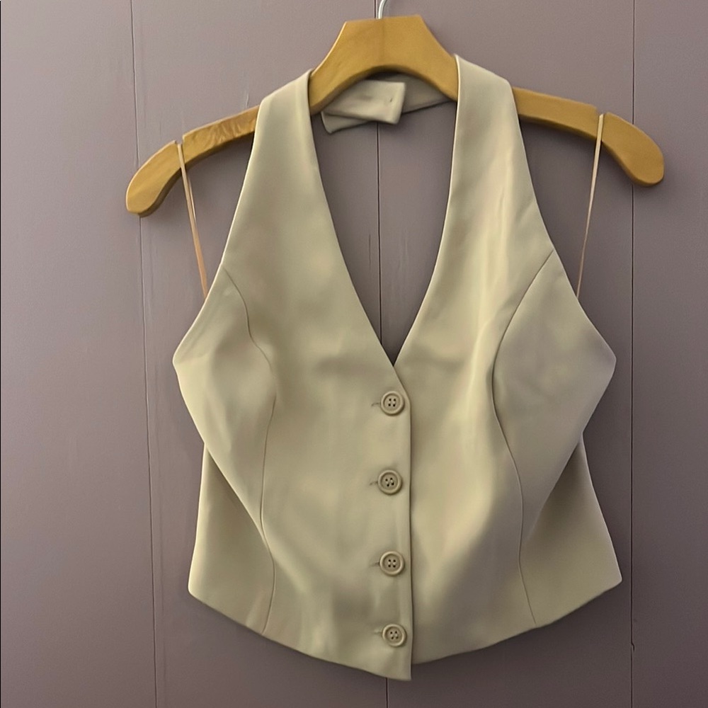 Tan Sleeveless Fitted Crop Blouse